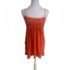 Y2K Orange Lace Babydoll Top Size L – Fall Aesthetic Retro Style